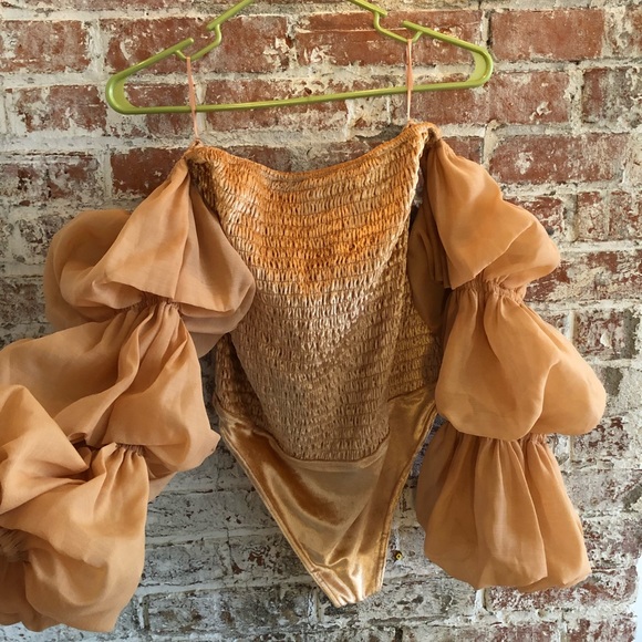 Free People New w/o Tags Girls Just Wanna Bodysuit in Gold, Size Large - Picture 2 of 4